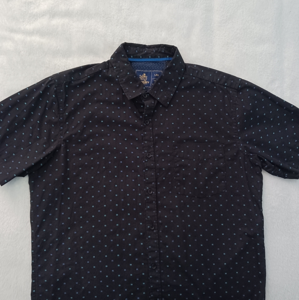 Rugby Univerity Black Button Down Shirt with Blue Accents